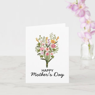 Cartão Dia de as mães Feliz de Aquarela Verde Rosa Floral