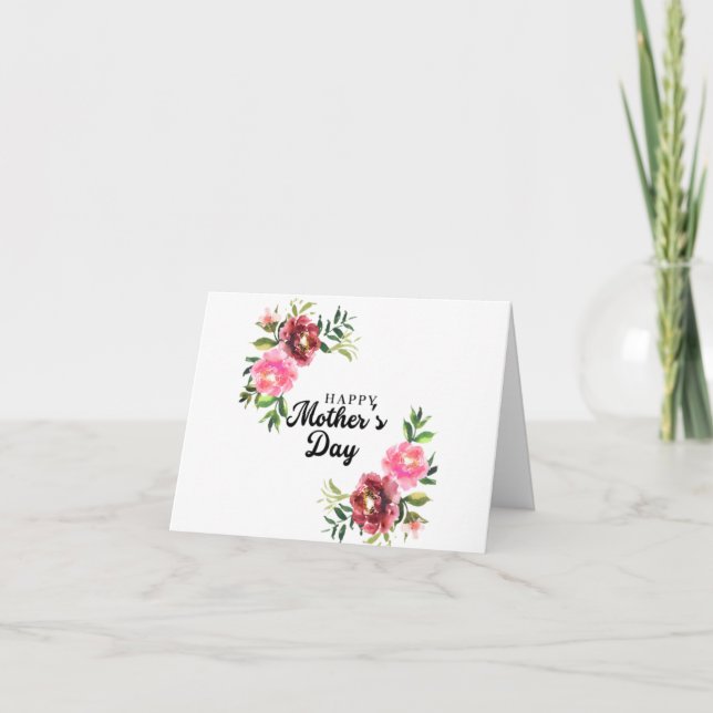 Cartão Dia de as mães Feliz Floral com Dentro de Texto (Frente)