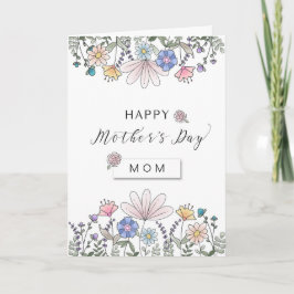 Cartão Dia de as mães feliz MOM com flores de aquarela