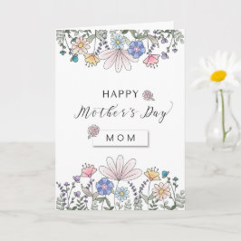 Cartão Dia de as mães feliz MOM com flores de aquarela