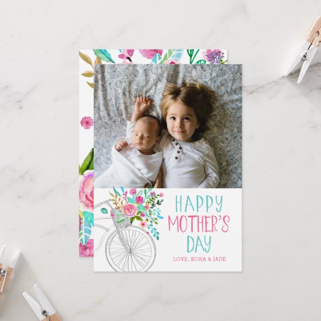 Cartão Dia de as mães Floral de Aquarela (Frente/Verso In Situ)
