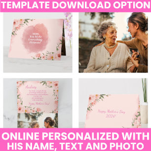 Cartão Dia de as mães Floral de Aquarela Rosa Elegante