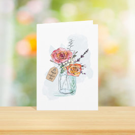 Cartão Dia de as mães Floral Mason Jar Watercolor