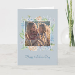 Cartão Dia de as mães Floral Molho Azul Aquoso Desenhado