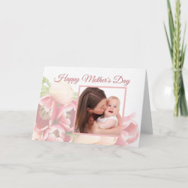 Cartão Dia de as mães Floral Rosa Pêssego Fotográfico Mod