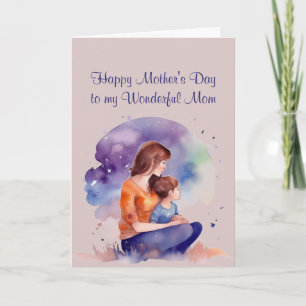 Cartão Dia de as mães Maravilha Mãe Watercolor