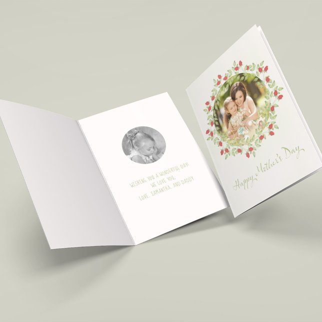 Cartão Dia de as mães Mínimo de Rosa de Aquarela de  (Mother's Day Greeting card template with watercolor red roses wreath,)