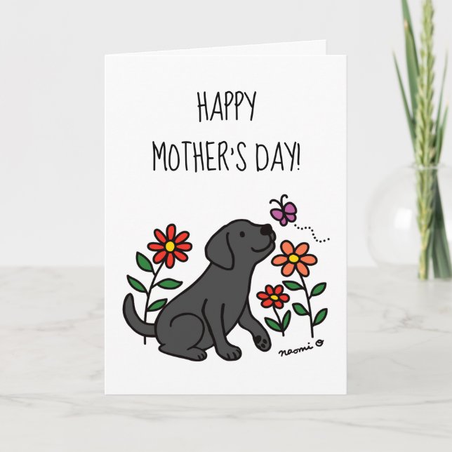 Cartão Dia de as mães Negro Labrador e Verde (Frente)