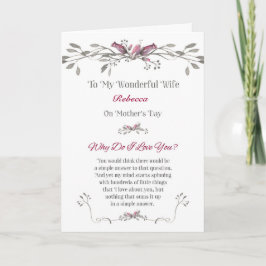 Cartão Dia de as mães para Esposa Personalizar Romântico 