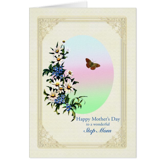 Cartão Dia de as mães para o Step-Mãe, com Flores (Frente)