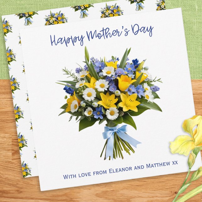 Cartão Dia de as mães Personalizado das Flores de Mola bo (A personalized Mother's Day card, with picture of a beautiful hand-tied bouquet of Spring flowers)