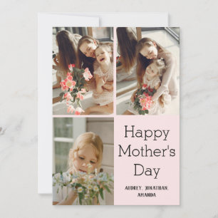 Cartão Dia de as mães personalizado, três colagens de fot