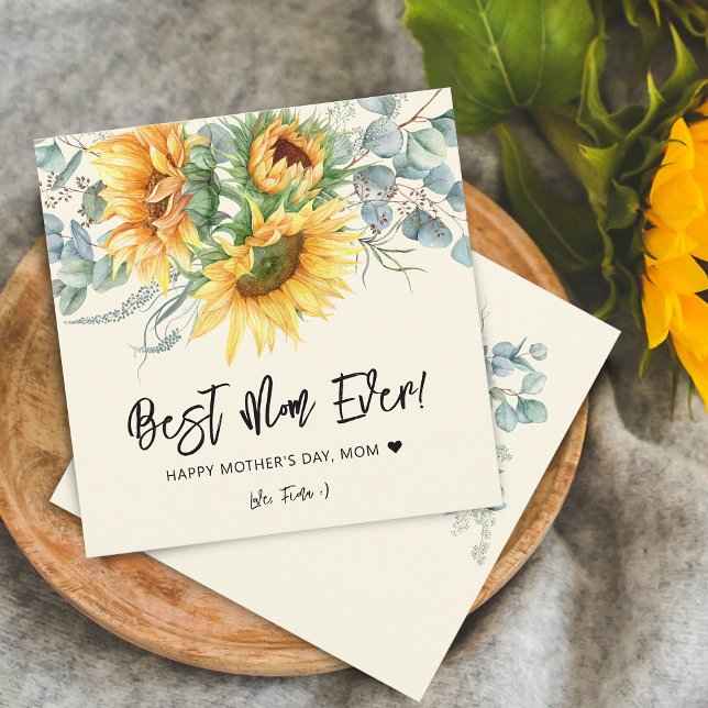 Cartão Dia de as mães Rustic Sunflower Eucalyptus Greener (Mother's Day Rustic Sunflower Eucalyptus Greenery Card)
