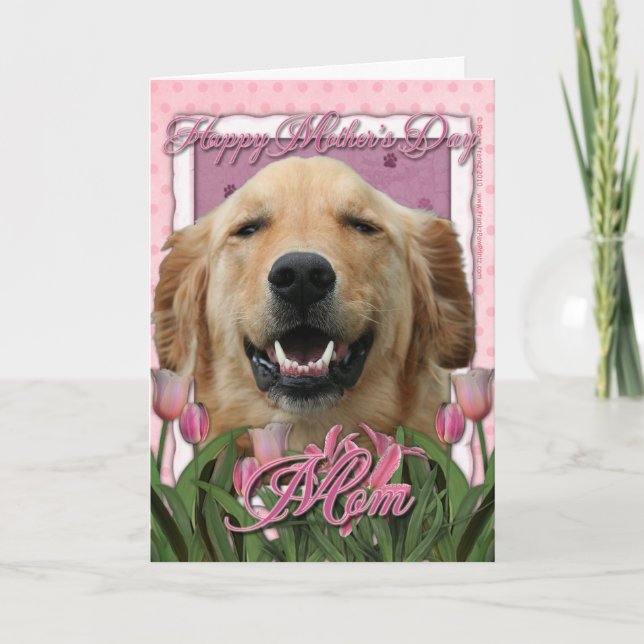 Cartão Dia de as mães - Tulipas cor-de-rosa - Retriever d (Frente)