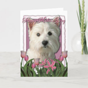 Cartão Dia de as mães - Tulipas cor-de-rosa - Westie