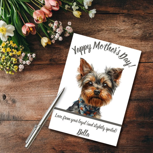 Cartão Dia de as mães Yappy Yorkie (Yappy Yorkie Mother's Day Card)