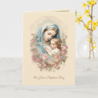 Dia de Batismo Católico Mãe e Filho Abençoados Flo