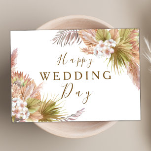 Cartão Dia de Casamento Feliz Moderno Floral de Boho Rosa