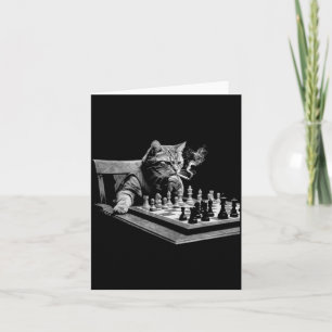 Cartão Dia de jogo de xadrez de gato fumante vintage