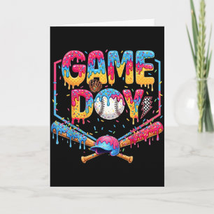 Cartão Dia de Jogo Retro de Beisebol Sorvete Gotejamento