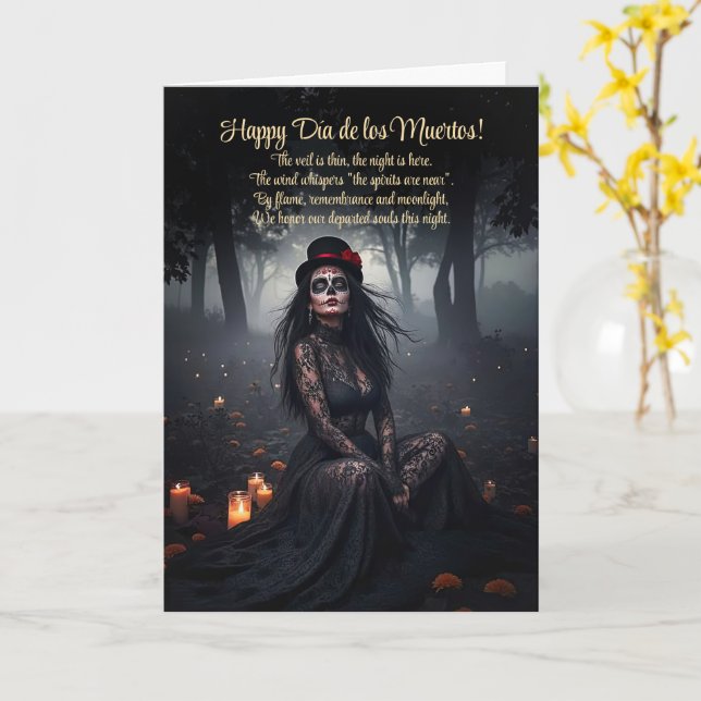 Cartão Dia de los Muertos Bonito Crânio de Açúcar (Flor Amarela)