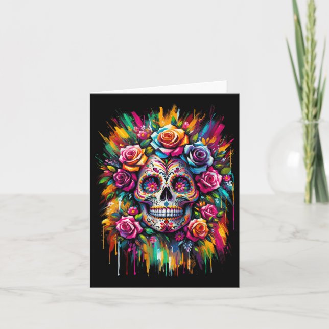 Cartão Dia De Los Muertos Do Hallowe Do Crânio Do Açúcar  (Frente)