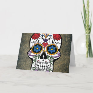 Cartão Dia De Los Muertos Red Roses Sugar Skull