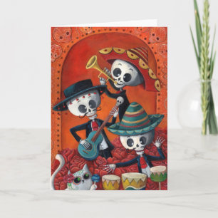 Cartão Dia de Los Muertos Skeleton Mariachi Trio