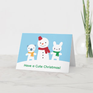 Cartão Dia de Neve Kawaii com Natal de Coelho & Urso