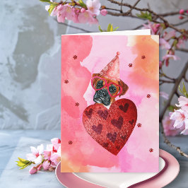 Cartão Dia de os namorados cor-de-rosa laranja Boxer Cão-
