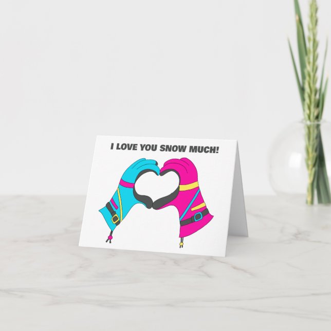 Cartão Dia de os namorados de esqui com luvas esquiando (Frente)