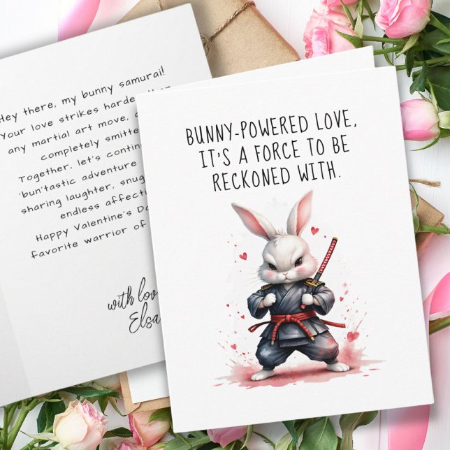 Cartão Dia de os namorados de Namorado do Guerreiro legal (Cool White Bunny Ninja Warrior Valentine's Day Card)