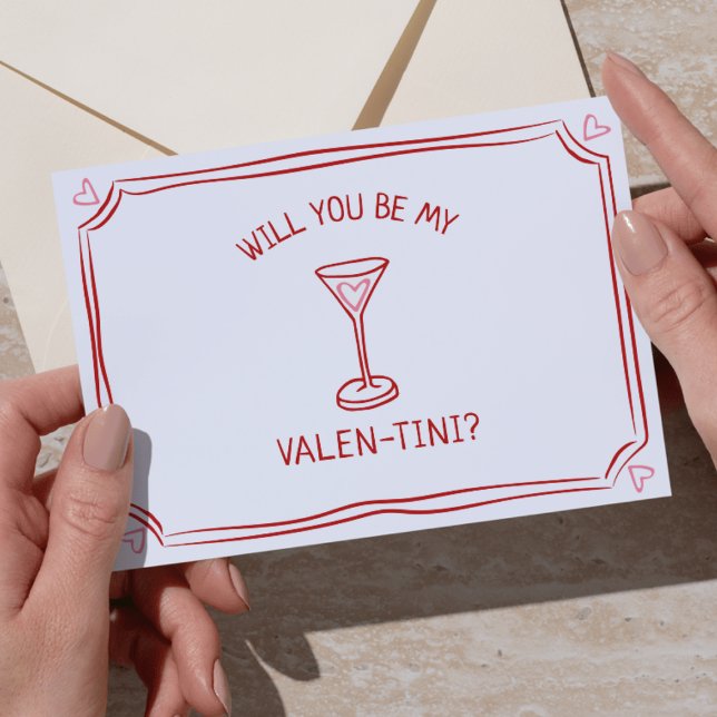 Cartão Dia de os namorados Martini Whimsical Red and Pink (Criador carregado)