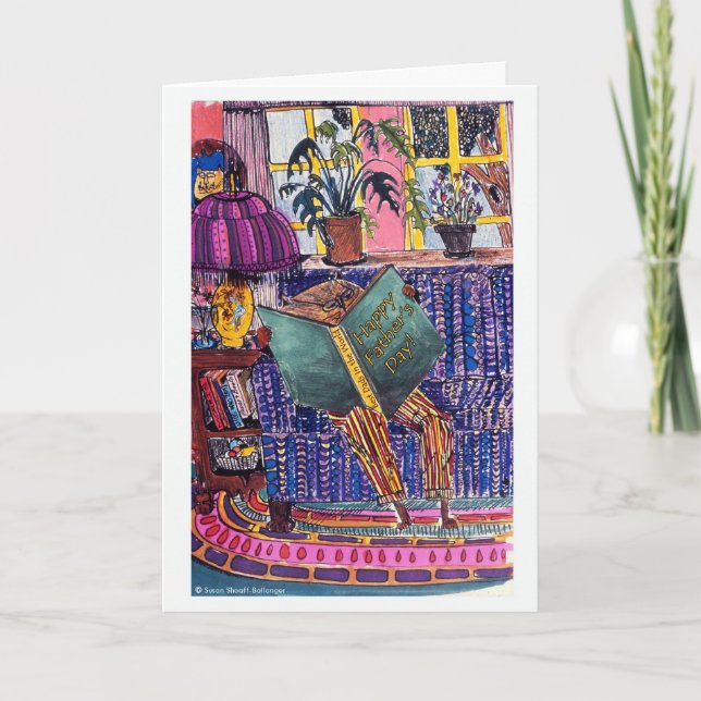 Cartão Dia de os pais, Cat Lendo um Livro (Frente)