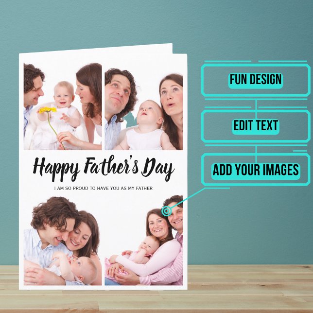 Cartão Dia de os pais de Colagem de Fotos (Give dad this extra special card on Father's Day that let's you add a collage of fun photos.)