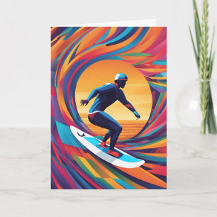 Cartão Dia de os pais de surfista de Pop de arte colorida