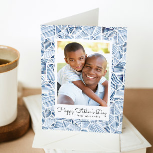 Cartão Dia de os pais Feliz de Foto de Cor de Água Azul I