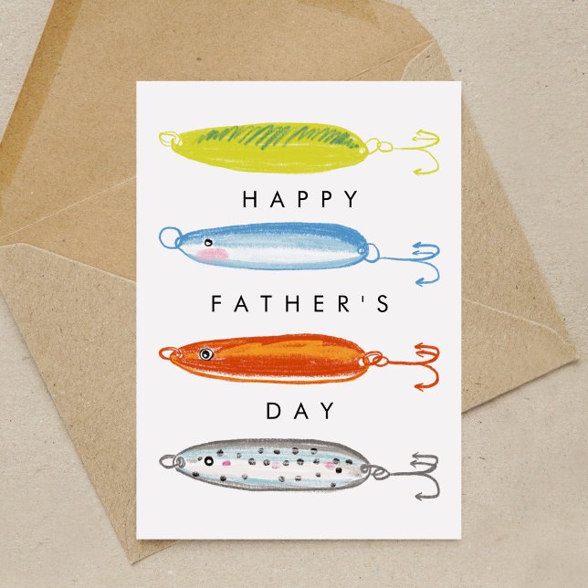 Cartão Dia de os pais Feliz Isco de Pesca (Fishing bait illustration Happy Father's Day greeting card.)