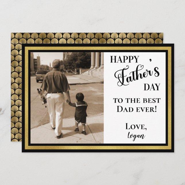 Cartão Dia de os pais feliz, preto e Dourado Art Deco (Frente/Verso)