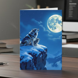 Cartão Dia de os pais Howling do Lobo e Bebê