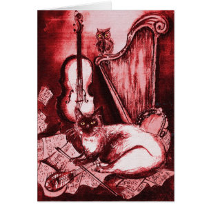 Cartão DIA DE OS PAIS MUSICAL CAT E OWL, Branco