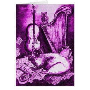 Cartão DIA DE OS PAIS MUSICAL CAT E OWL Púrpura Branco