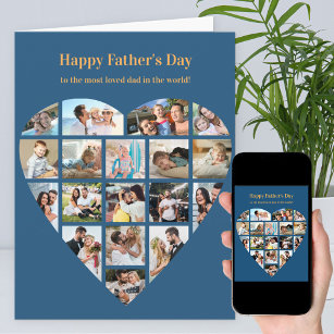 Cartão Dia de os pais Personalizado Azul de Colagem de Fo