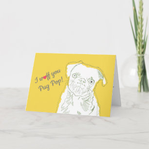 Cartão Dia de os pais Pop Cinza de Cachorro Amarelo e Bon