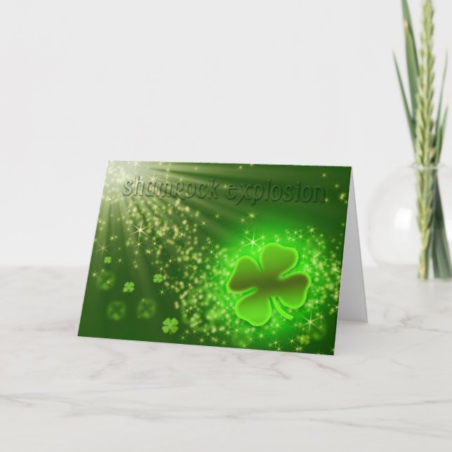 Cartão Dia de Patrick - Explosão de Shamrock - Divertido (Frente)