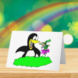 Cartão Dia de São Patrício de pinguim e Leprechaun