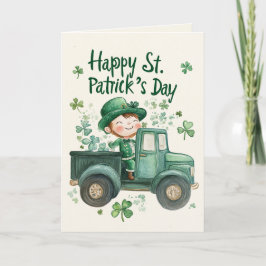 Cartão Dia de São Patrício e pequeno Leprechaun feliz