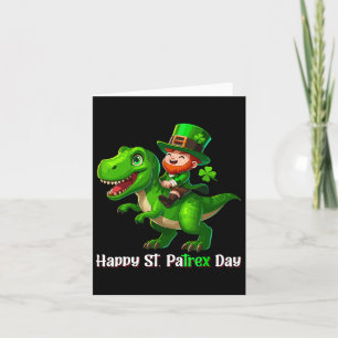 Cartão Dia de São Patrício Funny Leprechaun Riding Dino T