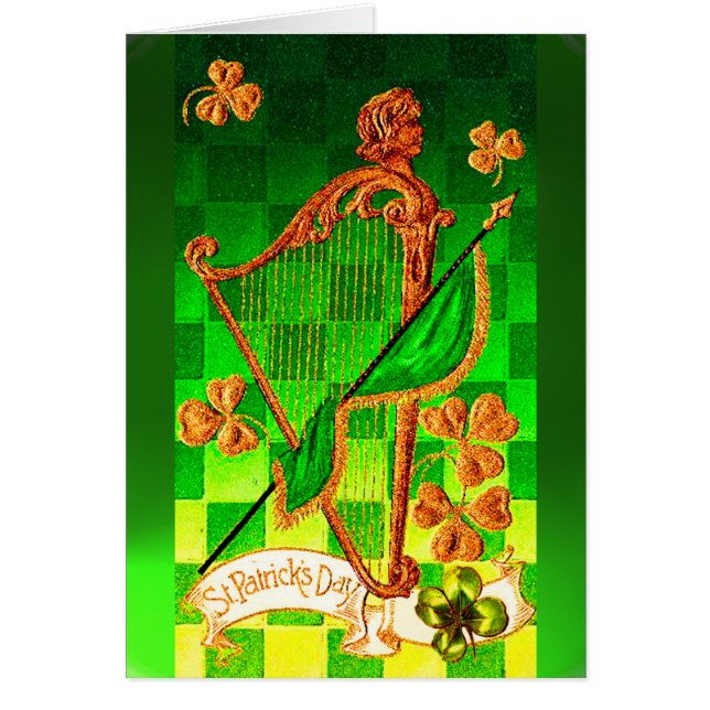 CARTÃO DIA DE SÃO PATRÍCIO IRLANDÊS HARP, VERDE DOURADO S (Frente)