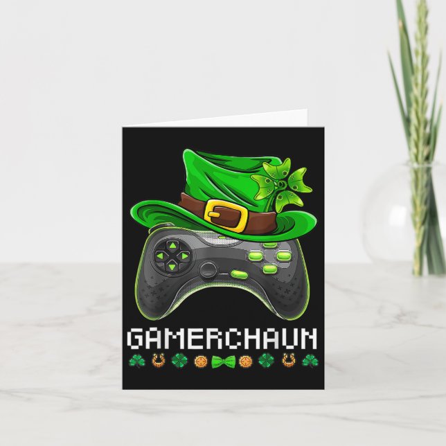 Cartão Dia de São Patrício Leprechaun Gamer Kids B (Frente)